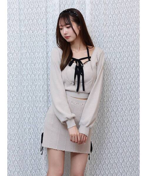 EATME（イートミー）の「サイドリボンニットスカート（セットアップ可能）（スカート・レディース・グレー/ブラック・FREE）」の5枚目の写真