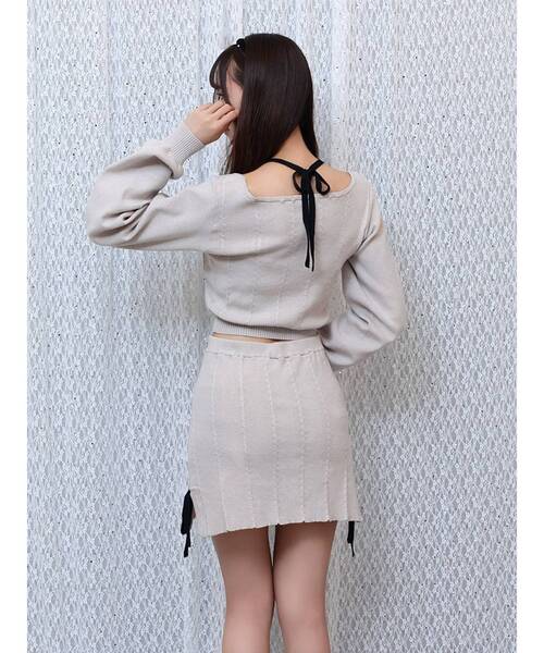 EATME（イートミー）の「サイドリボンニットスカート（セットアップ可能）（スカート・レディース・グレー/ブラック・FREE）」の7枚目の写真