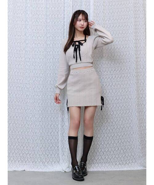 EATME（イートミー）の「サイドリボンニットスカート（セットアップ可能）（スカート・レディース・グレー/ブラック・FREE）」の8枚目の写真