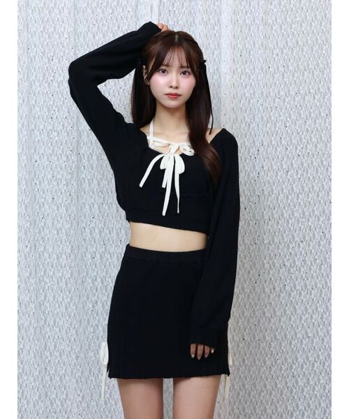 EATME（イートミー）の「サイドリボンニットスカート（セットアップ可能）（スカート・レディース・グレー/ブラック・FREE）」の9枚目の写真