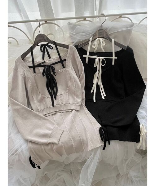 EATME（イートミー）の「サイドリボンニットスカート（セットアップ可能）（スカート・レディース・グレー/ブラック・FREE）」の16枚目の写真