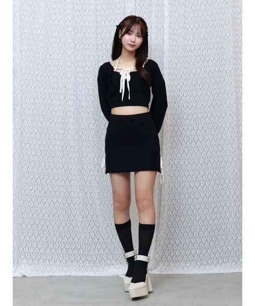 EATME（イートミー）の「サイドリボンニットスカート（セットアップ可能）（スカート・レディース・グレー/ブラック・FREE）」の19枚目の写真