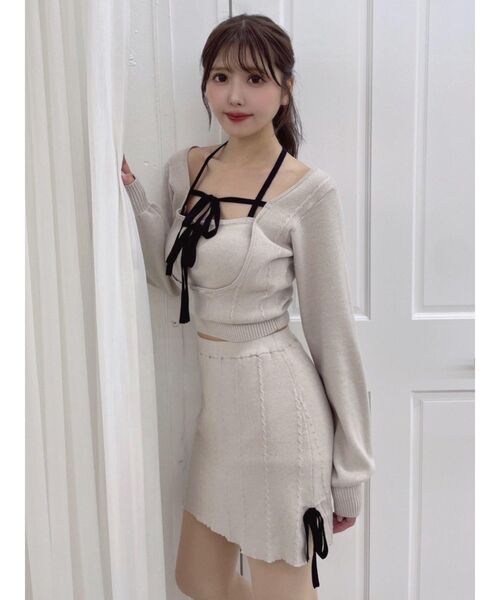 EATME（イートミー）の「サイドリボンニットスカート（セットアップ可能）（スカート・レディース・グレー/ブラック・FREE）」の21枚目の写真