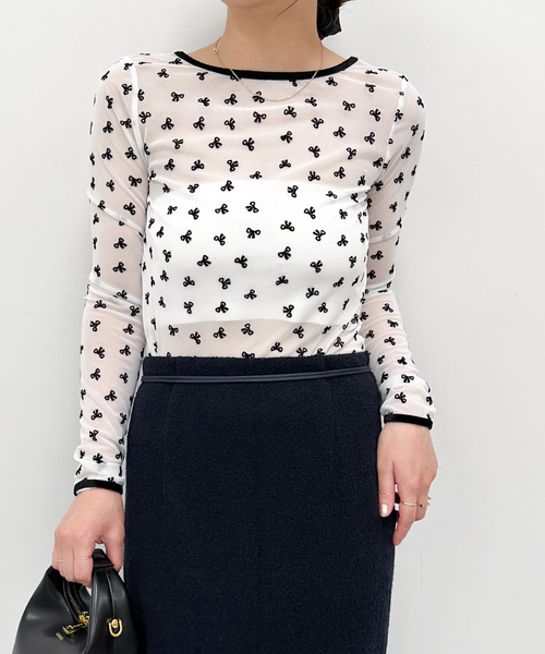 U by SPICK&SPAN(ユーバイスピックアンドスパン)の「ストレッチシアーリボントップス(Tシャツ/カットソー・レディース・ブラック/その他2・FREE)」の9枚目の写真