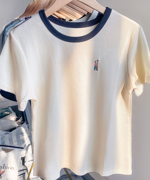 Silly(シリー)の「コットンワッフルスリムトップス(Tシャツ/カットソー・レディース・ホワイト/ネイビー/アイボリー・SMALL/MEDIUM/LARGE)」の5枚目の写真