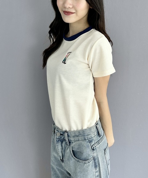 Silly(シリー)の「コットンワッフルスリムトップス(Tシャツ/カットソー・レディース・ホワイト/ネイビー/アイボリー・SMALL/MEDIUM/LARGE)」の21枚目の写真