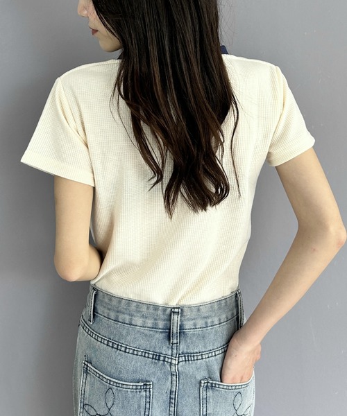 Silly(シリー)の「コットンワッフルスリムトップス(Tシャツ/カットソー・レディース・ホワイト/ネイビー/アイボリー・SMALL/MEDIUM/LARGE)」の20枚目の写真