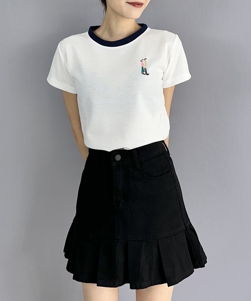 Silly(シリー)の「コットンワッフルスリムトップス(Tシャツ/カットソー・レディース・ホワイト/ネイビー/アイボリー・SMALL/MEDIUM/LARGE)」の16枚目の写真