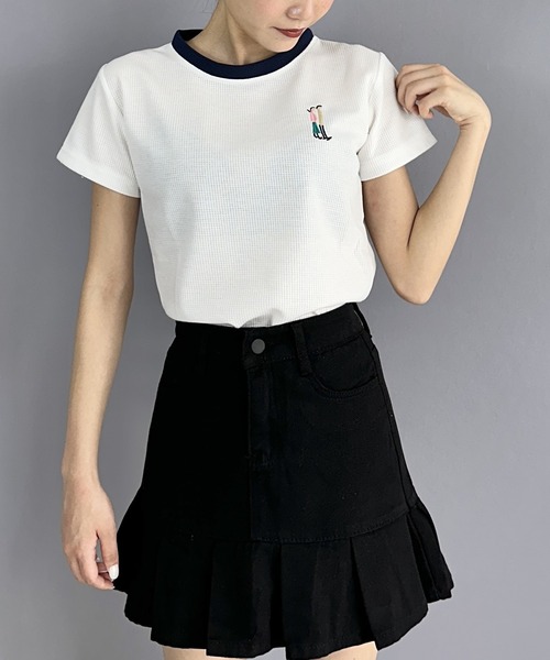 Silly(シリー)の「コットンワッフルスリムトップス(Tシャツ/カットソー・レディース・ホワイト/ネイビー/アイボリー・SMALL/MEDIUM/LARGE)」の15枚目の写真