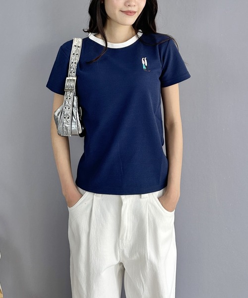 Silly(シリー)の「コットンワッフルスリムトップス(Tシャツ/カットソー・レディース・ホワイト/ネイビー/アイボリー・SMALL/MEDIUM/LARGE)」の12枚目の写真