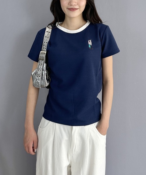 Silly(シリー)の「コットンワッフルスリムトップス(Tシャツ/カットソー・レディース・ホワイト/ネイビー/アイボリー・SMALL/MEDIUM/LARGE)」の11枚目の写真