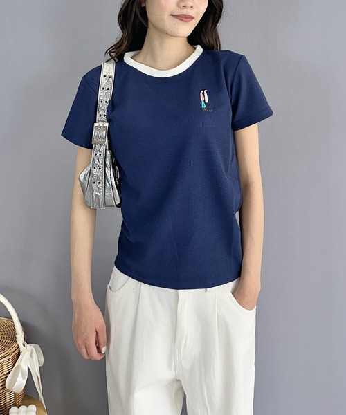 Silly(シリー)の「コットンワッフルスリムトップス(Tシャツ/カットソー・レディース・ホワイト/ネイビー/アイボリー・SMALL/MEDIUM/LARGE)」の10枚目の写真