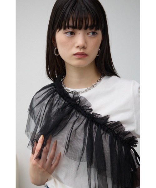 AZUL by moussy（アズールバイマウジー）の「フリルビスチェセットTシャツ（Tシャツ/カットソー・レディース・グレー/ブラック/アイボリー・FREE）」の4枚目の写真