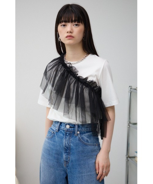 AZUL by moussy（アズールバイマウジー）の「フリルビスチェセットTシャツ（Tシャツ/カットソー・レディース・グレー/ブラック/アイボリー・FREE）」の5枚目の写真