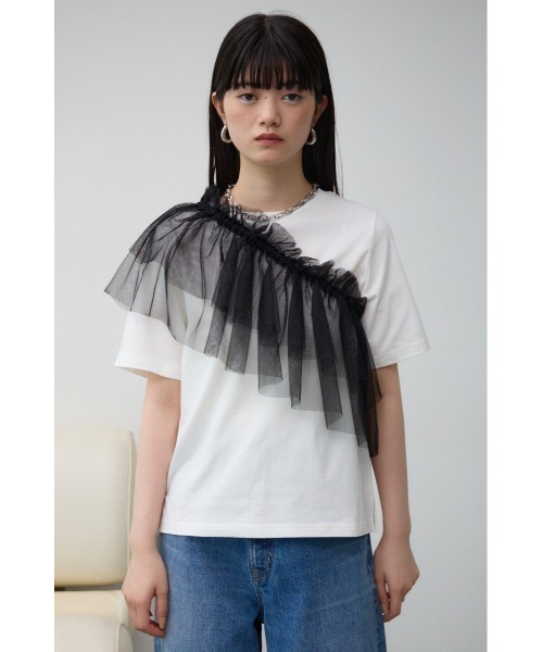AZUL by moussy（アズールバイマウジー）の「フリルビスチェセットTシャツ（Tシャツ/カットソー・レディース・グレー/ブラック/アイボリー・FREE）」の7枚目の写真