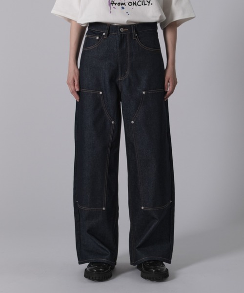 ONCILY バッグポケット刺繍ダブルニーデニムパンツ ONCILY ジーンズ BACK POCKET EMBROIDERY DOUBLE KNEE DENIM