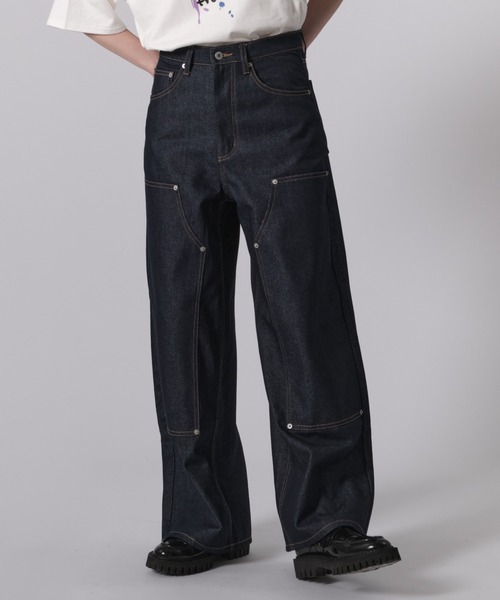 BACK POCKET EMBROIDERY DOUBLE KNEE DENIM PANTS / バッグポケット