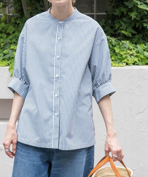 FORK&SPOON（フォークアンドスプーン）の「FORK&SPOON　PEブロードストライプシャツ（シャツ/ブラウス・レディース・ネイビー/ベージュ/ブラック・1）」の3枚目の写真