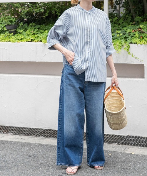 FORK&SPOON（フォークアンドスプーン）の「FORK&SPOON　PEブロードストライプシャツ（シャツ/ブラウス・レディース・ネイビー/ベージュ/ブラック・1）」の12枚目の写真