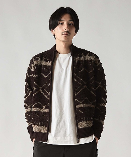 UNION STATION（ユニオンステーション）の「カウチンモチーフデザイン　ZIPアップスタンドニットブルゾン（ブルゾン・メンズ・ネイビー/ブラウン/ブラック・LL/L/M）」の2枚目の写真