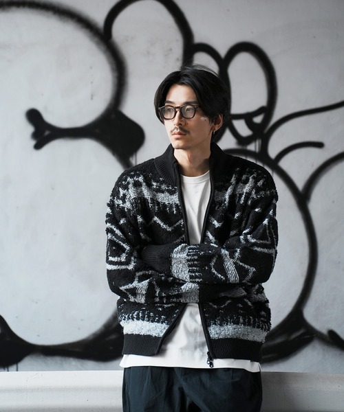 UNION STATION（ユニオンステーション）の「カウチンモチーフデザイン　ZIPアップスタンドニットブルゾン（ブルゾン・メンズ・ネイビー/ブラウン/ブラック・LL/L/M）」の14枚目の写真