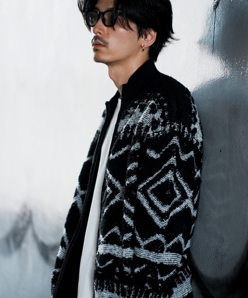 UNION STATION（ユニオンステーション）の「カウチンモチーフデザイン　ZIPアップスタンドニットブルゾン（ブルゾン・メンズ・ネイビー/ブラウン/ブラック・LL/L/M）」の11枚目の写真