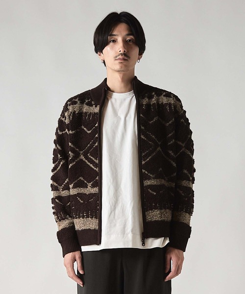 UNION STATION（ユニオンステーション）の「カウチンモチーフデザイン　ZIPアップスタンドニットブルゾン（ブルゾン・メンズ・ネイビー/ブラウン/ブラック・LL/L/M）」の10枚目の写真