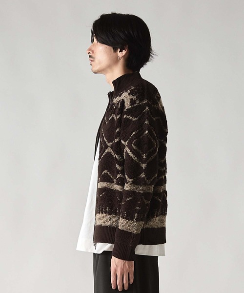 UNION STATION（ユニオンステーション）の「カウチンモチーフデザイン　ZIPアップスタンドニットブルゾン（ブルゾン・メンズ・ネイビー/ブラウン/ブラック・LL/L/M）」の9枚目の写真