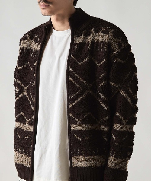 UNION STATION（ユニオンステーション）の「カウチンモチーフデザイン　ZIPアップスタンドニットブルゾン（ブルゾン・メンズ・ネイビー/ブラウン/ブラック・LL/L/M）」の7枚目の写真