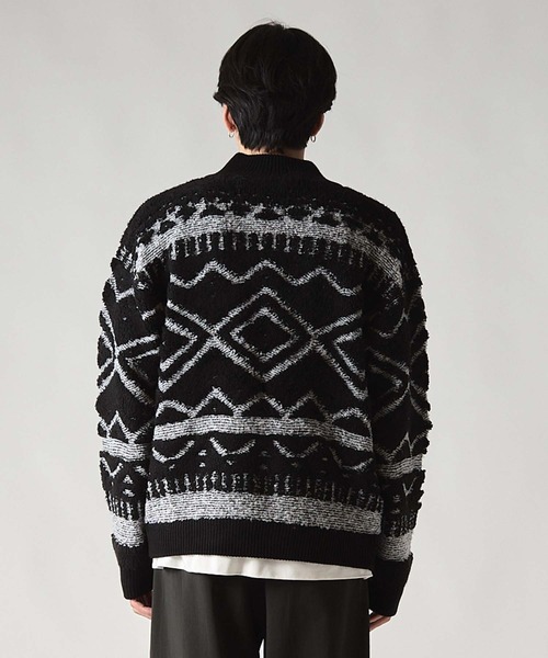 UNION STATION（ユニオンステーション）の「カウチンモチーフデザイン　ZIPアップスタンドニットブルゾン（ブルゾン・メンズ・ネイビー/ブラウン/ブラック・LL/L/M）」の4枚目の写真