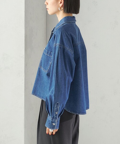 ショートデニムシャツ 洗濯機可能〉ショート丈 デニム シャツ（シャツ/ブラウス