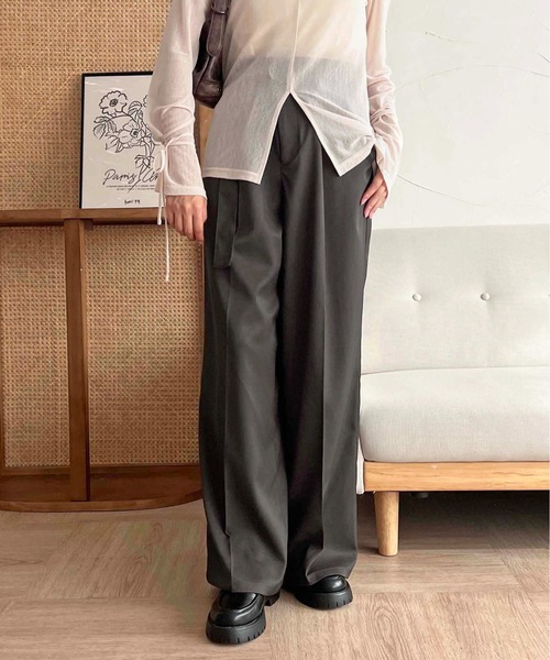 apres jour clair（アプレジュールクレア）の「【apres jour clair】【セットアップ可能】センタープレスパンツ【ZOZOTOWN限定アイテム】（スラックス・レディース・ブラウン系その他/オリーブ/チャコールグレー・MEDIUM/X-LARGE/SMALL）」の2枚目の写真