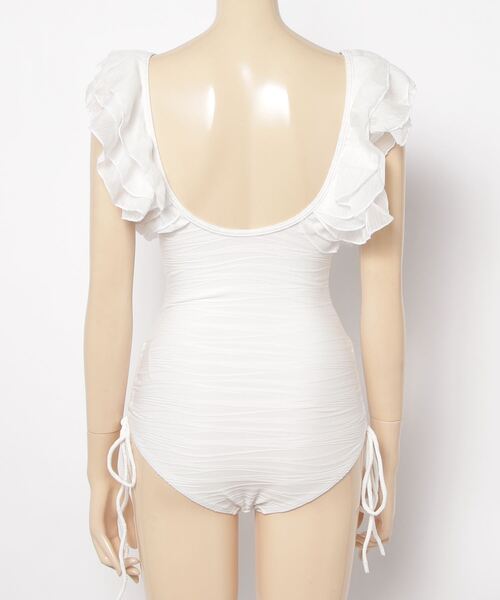 M~XL★フリル サイドリボン シースルー ワンピース水着 rw0136 TeddyShop 水着 レディース ワンピース 体型カバー フリル