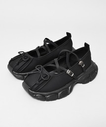 tukn.（トゥクン）の「【tukn.】 バレエコアスニーカー　/　ストラップ厚底スニーカー　リボンスニーカー　軽量厚底 厚底メリージェーンシューズ（スニーカー）」