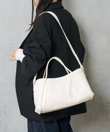 フェイクレザー横長2WAYバッグ