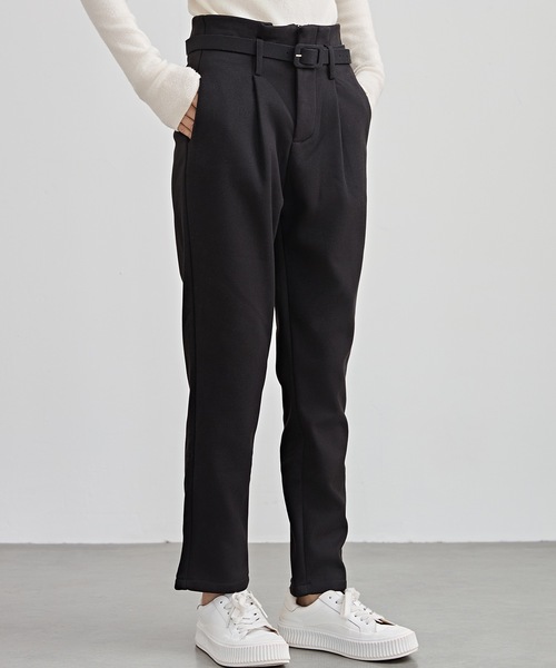 Lace Ladies(レースレディース)の「ハイウエスト ベルト付き 裏起毛 テーパード パンツ(その他パンツ・レディース・ブラック/アイボリー・L/XL/S/M)」の14枚目の写真