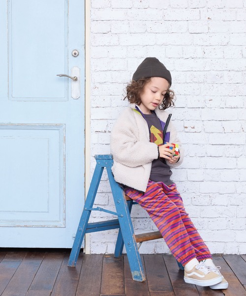 BIG FIELD(ビッグフィールド)の「先染めボーダーベロアスウェットパンツ(スウェットパンツ・キッズ・サンドベージュ/オレンジ/ライトブルー・80/90/95/100/110/120/130/140/150)」の6枚目の写真