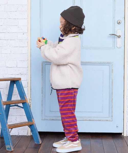 BIG FIELD(ビッグフィールド)の「先染めボーダーベロアスウェットパンツ(スウェットパンツ・キッズ・サンドベージュ/オレンジ/ライトブルー・80/90/95/100/110/120/130/140/150)」の7枚目の写真