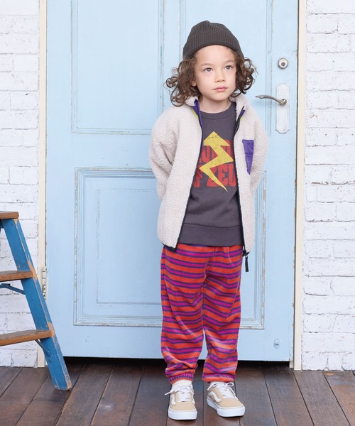 BIG FIELD(ビッグフィールド)の「先染めボーダーベロアスウェットパンツ(スウェットパンツ・キッズ・サンドベージュ/オレンジ/ライトブルー・80/90/95/100/110/120/130/140/150)」の8枚目の写真