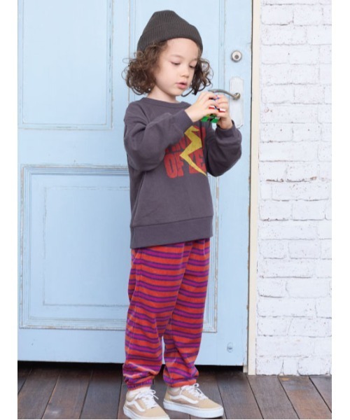 BIG FIELD(ビッグフィールド)の「先染めボーダーベロアスウェットパンツ(スウェットパンツ・キッズ・サンドベージュ/オレンジ/ライトブルー・80/90/95/100/110/120/130/140/150)」の4枚目の写真