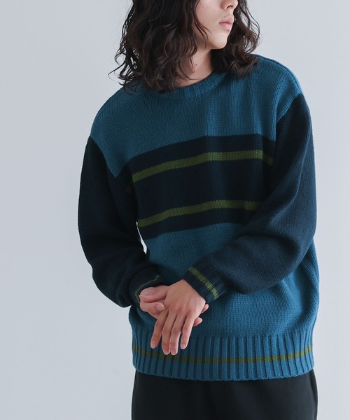 n'OrLABEL(ノアールレーベル)の「配色デザインクルーネックニット(ニット/セーター・メンズ・カーキ/ネイビー・M/L)」の18枚目の写真
