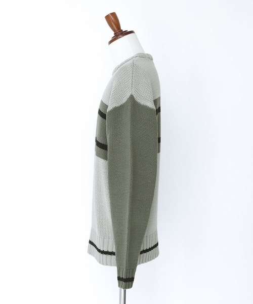 n'OrLABEL(ノアールレーベル)の「配色デザインクルーネックニット(ニット/セーター・メンズ・カーキ/ネイビー・M/L)」の12枚目の写真