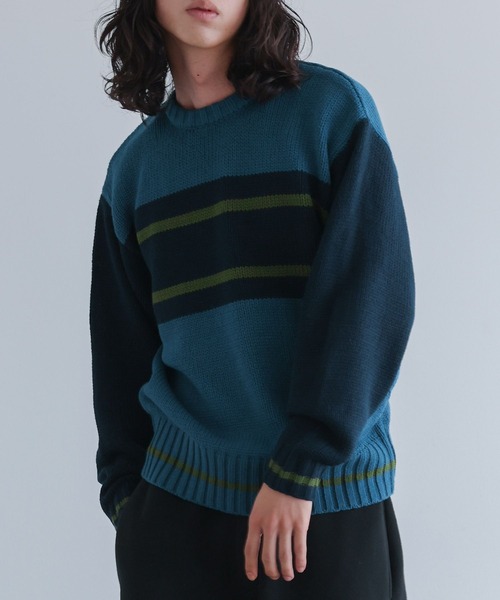 n'OrLABEL(ノアールレーベル)の「配色デザインクルーネックニット(ニット/セーター・メンズ・カーキ/ネイビー・M/L)」の17枚目の写真
