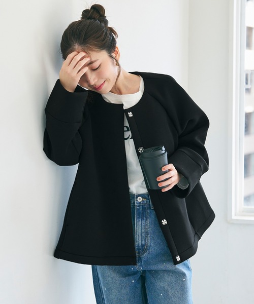ハリ感ソフトスウェットワイドスリーブジャケット
