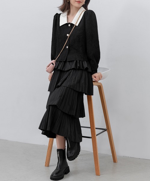 DAY CLOSET（デイ クローゼット）の「【立体花柄エンボス加工×パール調ボタン】クロップド丈 長袖 ステンカラーブラウス レディース（シャツ/ブラウス・レディース・ブラック/アイボリー・FREE）」の13枚目の写真