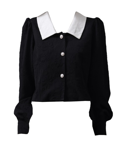 DAY CLOSET（デイ クローゼット）の「【立体花柄エンボス加工×パール調ボタン】クロップド丈 長袖 ステンカラーブラウス レディース（シャツ/ブラウス・レディース・ブラック/アイボリー・FREE）」の16枚目の写真