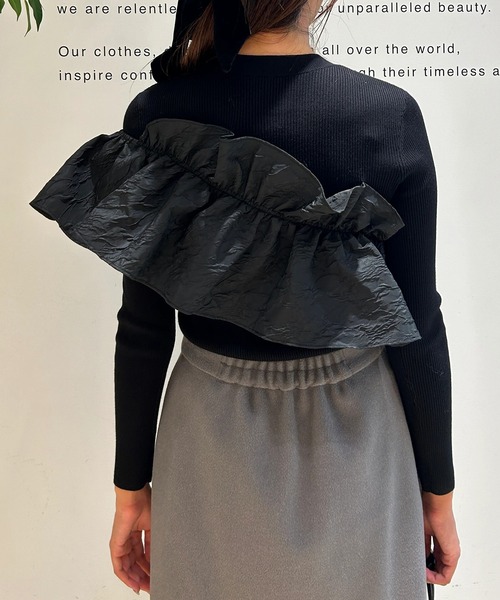 Mystrada（マイストラーダ）の「長袖アシメフリルニット（ニット/セーター・レディース・ホワイト/ブラック/グレー・38）」の15枚目の写真