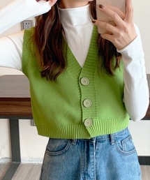 ニットベスト 前開き Vネックトップス