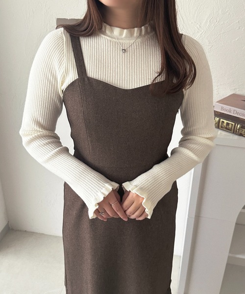 apres jour(アプレジュール)の「フリルネックリブニット【ZOZOTOWN限定アイテム】(ニット/セーター・レディース・グレイッシュベージュ/ブラック/ピンクベージュ/ボルドー/ホワイト・フリー)」の12枚目の写真