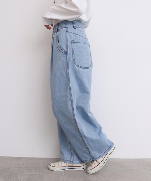 l'atelier du savon（アトリエドサボン）の「ちょいまるデニムパンツ（デニムパンツ・レディース・ネイビー/サックスブルー・FREE）」の5枚目の写真